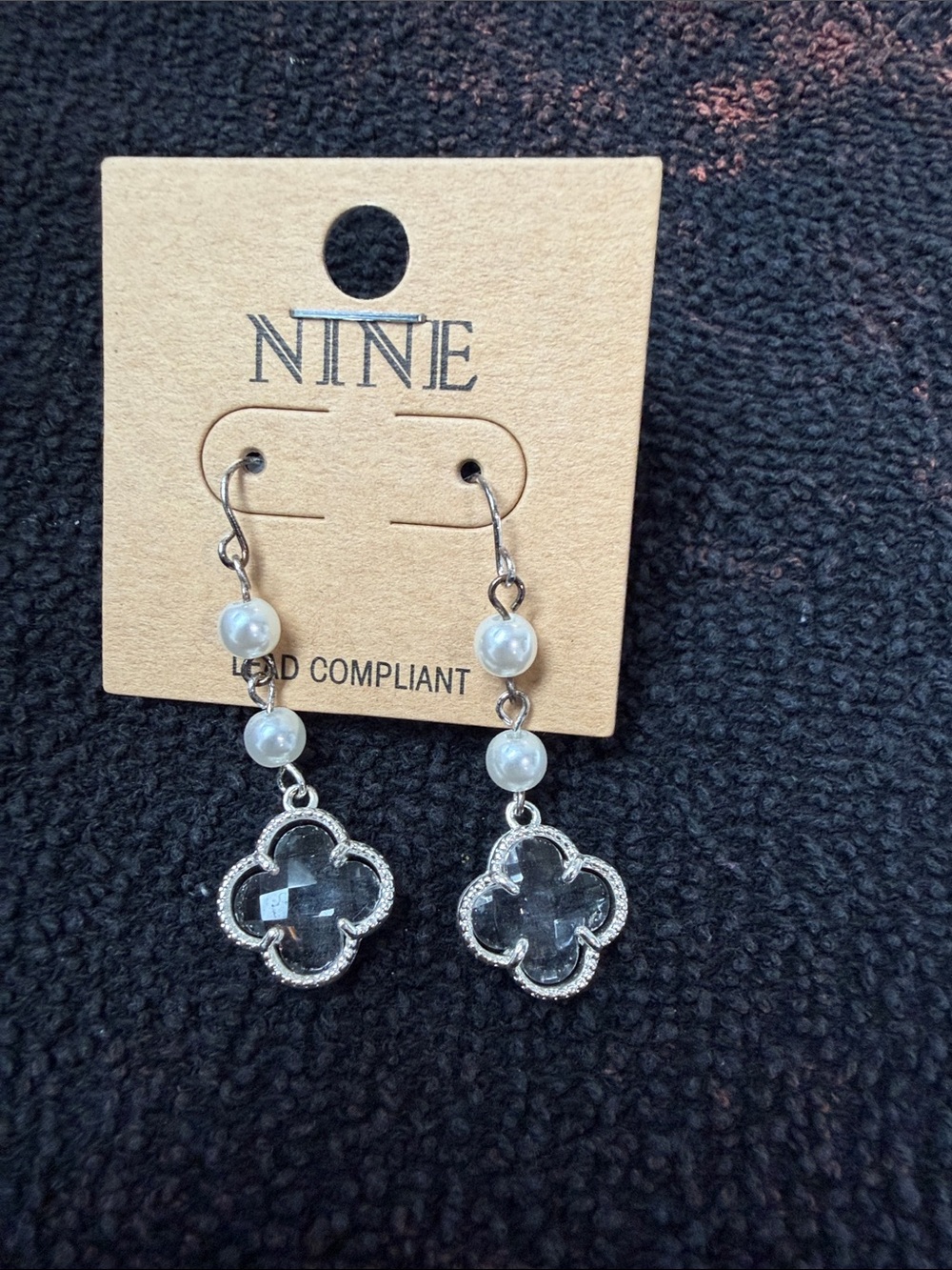 Silver Pearl & Crystal Clover Drop Earrings